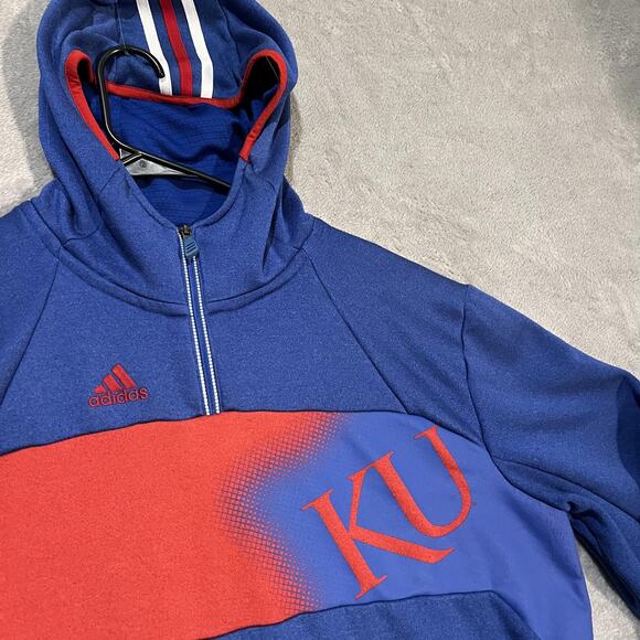 Kansas Jayhawks Hoodie Mens Large NCAA Basketball ClimaWarm Pullover Adidas - Picture 3 of 9